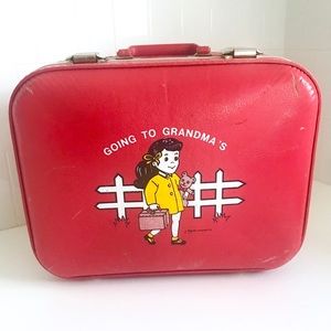 going to grandma's suitcase vintage blue